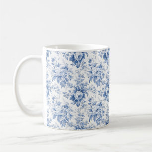 Vintage French Floral Toile Blue Coffee Mug