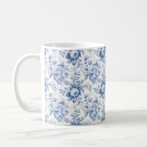 Vintage French Floral Toile Blue Coffee Mug