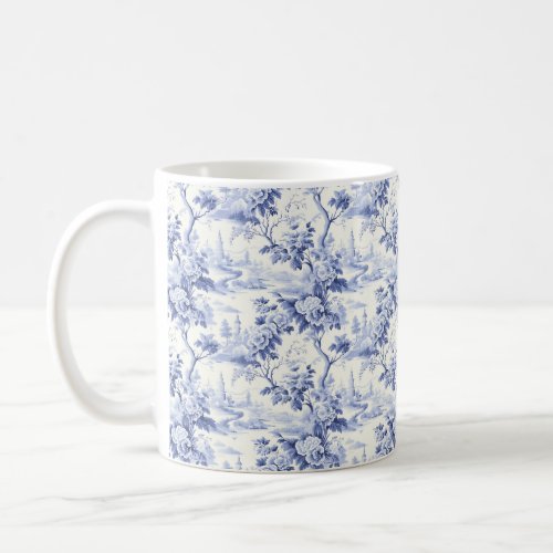 Vintage French Floral Toile Blue Coffee Mug