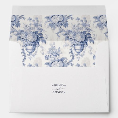 Vintage French Floral Toile Blue Envelope