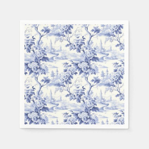 Vintage French Floral Toile Blue Napkins