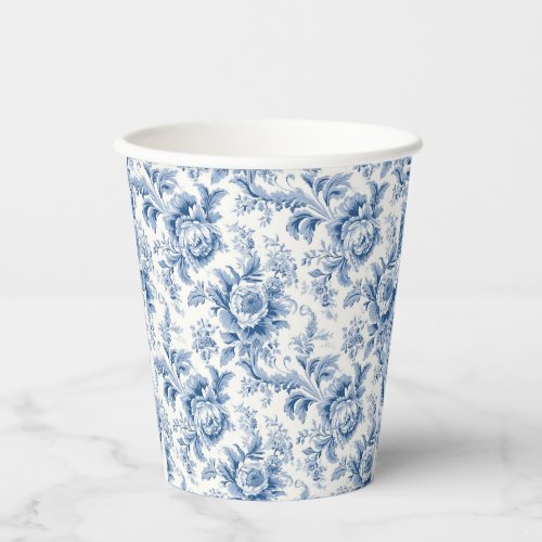 Vintage French Floral Toile Blue Paper Cups