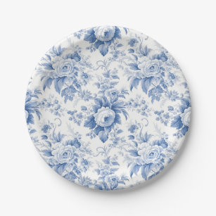 French Toile Large Paper Party Plates (10 per Pack) – Sea to Skye
