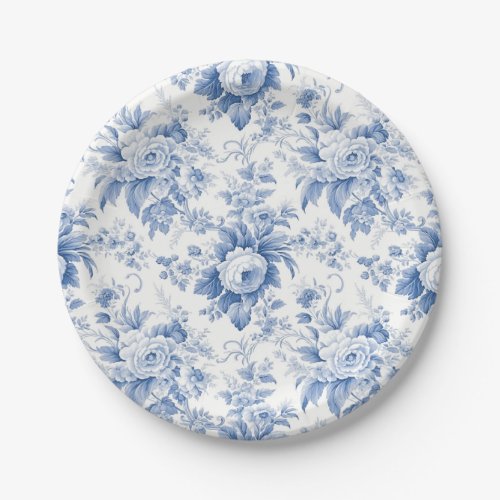 Vintage French Floral Toile Blue Paper Plates