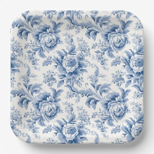 Vintage French Floral Toile Blue Paper Plates