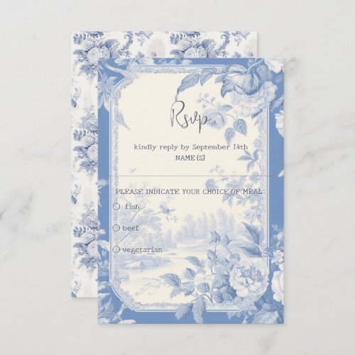 Vintage French Floral Toile Blue RSVP Card