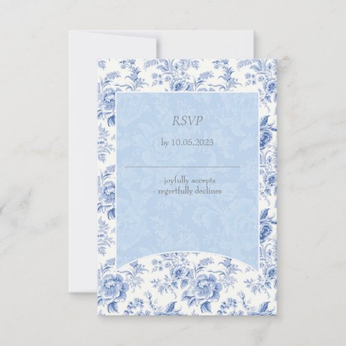 Vintage French Floral Toile Blue  RSVP Card