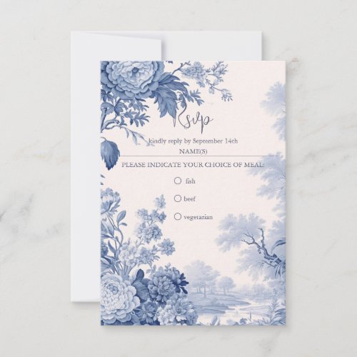 Vintage French Floral Toile Blue RSVP Card