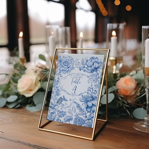 Vintage French Floral Toile Blue Table Number