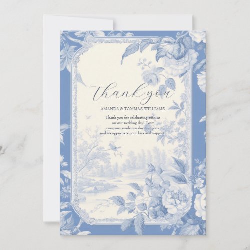 Vintage French Floral Toile Blue Thank You Card