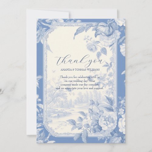 Vintage French Floral Toile Blue Thank You Card