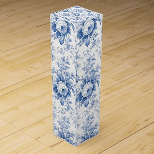 Vintage French Floral Toile Blue Wine Box