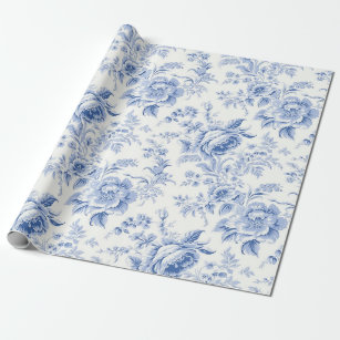 Blue Floral Toile Gift Wrap, 24x85' Roll