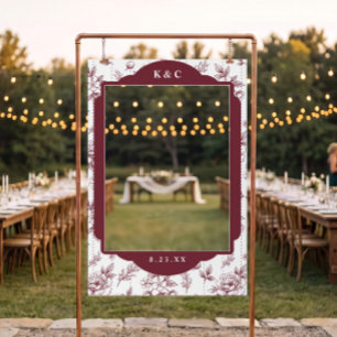 Vintage French Floral Toile Burgundy Red Wedding Selfie Frame
