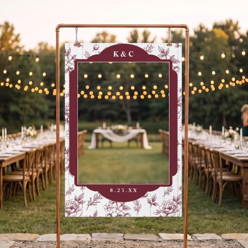 Vintage French Floral Toile Burgundy Red Wedding Selfie Frame