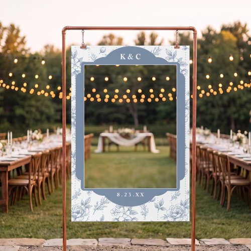 Vintage French Floral Toile Dusty Blue Wedding Selfie Frame