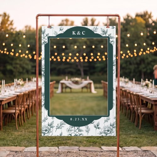 Vintage French Floral Toile Emerald Green Wedding Selfie Frame