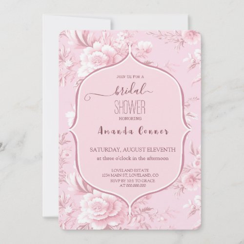 Vintage French Floral Toile Pink Bridal Invitation