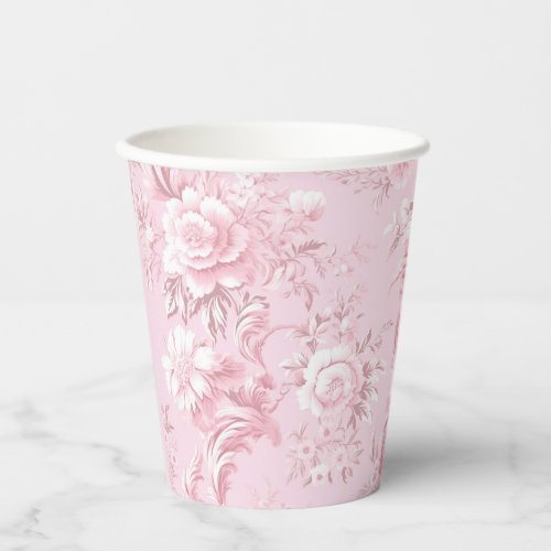 Vintage French Floral Toile Pink Paper Cups