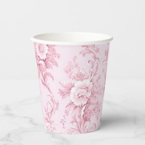 Vintage French Floral Toile Pink Paper Cups