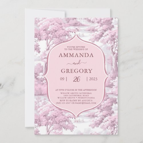 Vintage French Floral Toile Pink Wedding  Invitation