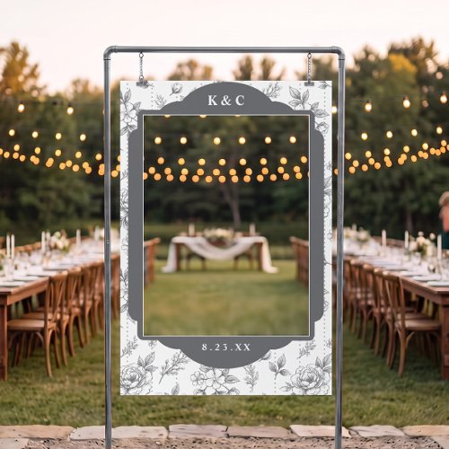 Vintage French Floral Toile Silver Gray Wedding Selfie Frame
