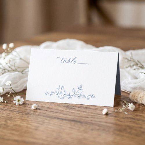 Vintage French Floral Victorian Dusty Blue Wedding Place Card