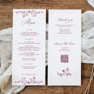 Vintage French Floral Wine Red Victorian Wedding Menu