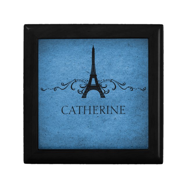Vintage French Flourish Gift Box, Blue Keepsake Box (Front)