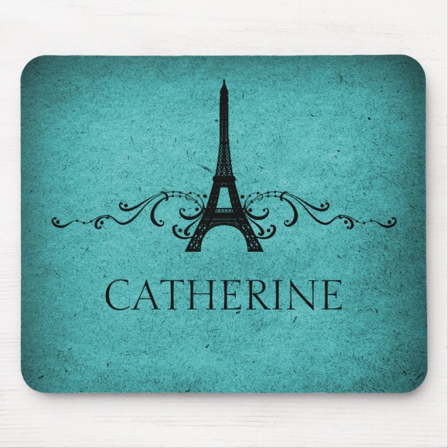 Vintage French Flourish Mousepad, Teal Mouse Pad (Front)
