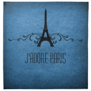 Vintage French Flourish Napkins, Blue Napkin