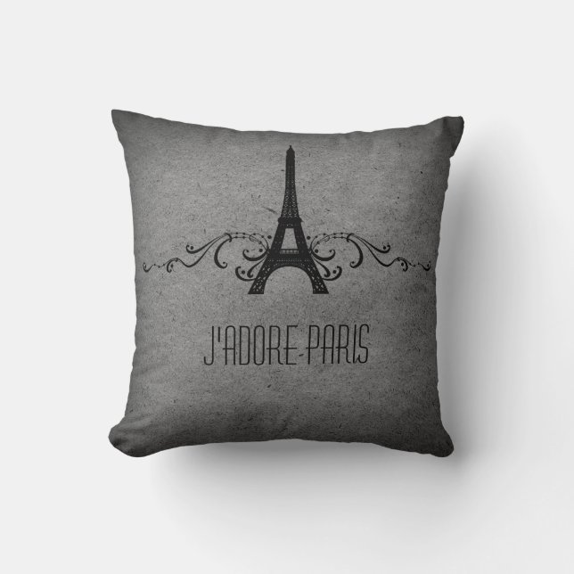 Vintage French Flourish Pillow, Gray Throw Pillow (Front)