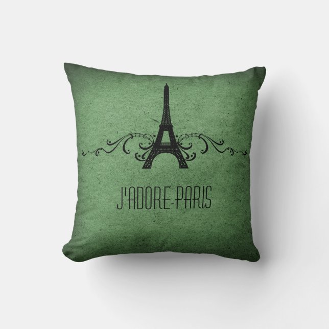 Vintage French Flourish Pillow, Green Throw Pillow (Front)