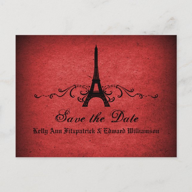 Vintage French Flourish Save the Date Postcard (Front)