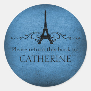 Vintage French Flourish Stickers, Blue Classic Round Sticker
