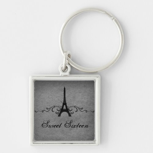 Vintage French Flourish Sweet 16 Keychain Gray Keychain