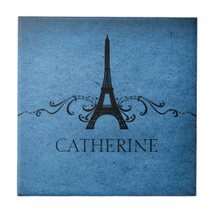 Vintage French Flourish Tile, Blue Tile