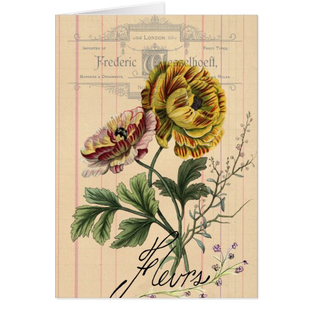 Vintage French Flowers Digital Collage Cards (Front)