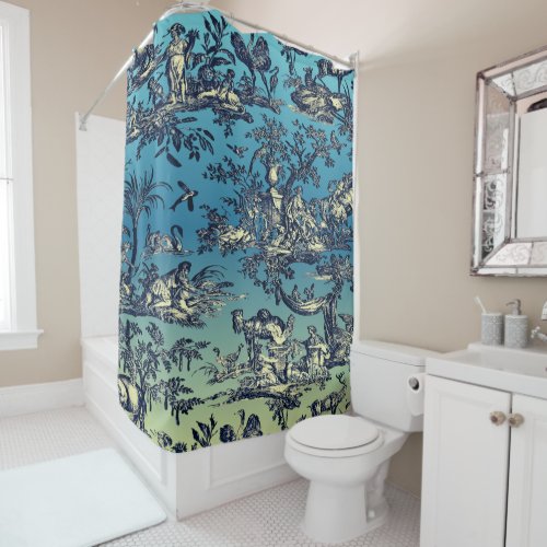 Vintage French Four Parts of The World_Blue Shower Curtain