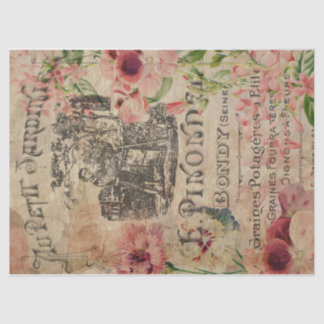 Vintage French Garden Ephemera Pink Floral Tissue Paper