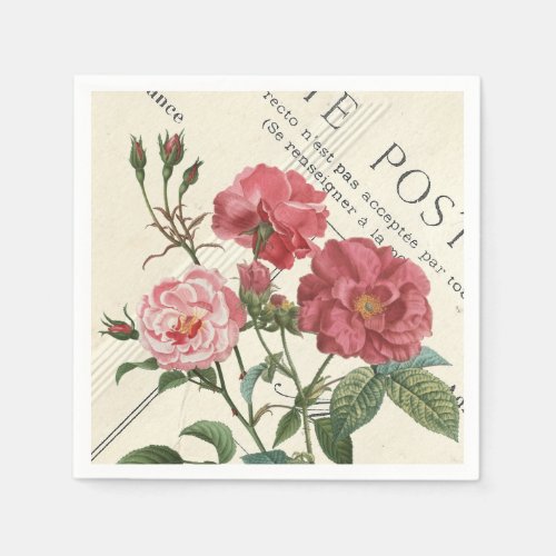 Vintage French Garden Rose Flower Postcard Napkins