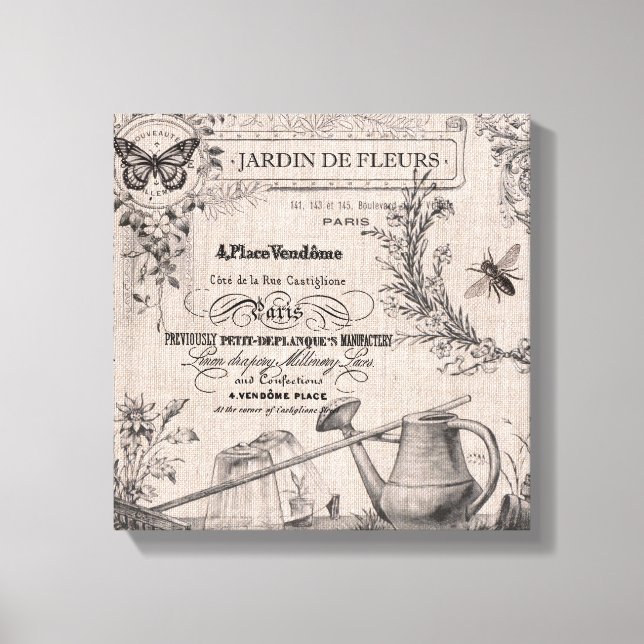 Vintage French Garden stretched canvas Print (Front)