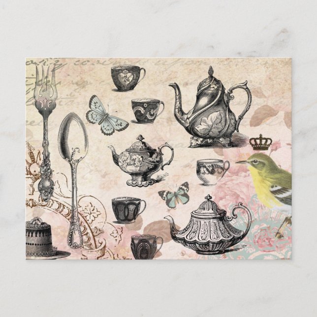 Vintage French Garden Tea Party postcard (Front)