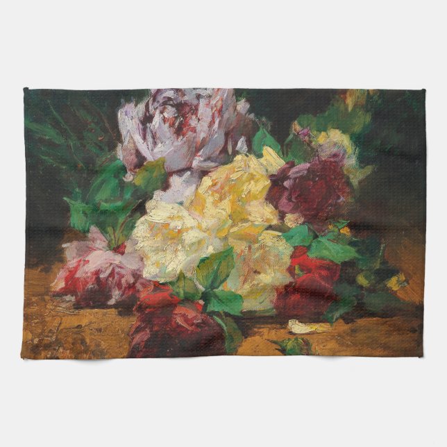 Vintage French Georges Jeannin Roses Kitchen Towel (Horizontal)
