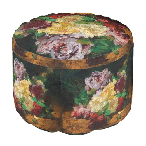 Vintage French Georges Jeannin Roses Pouf