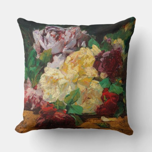 Vintage French Georges Jeannin Roses Throw Pillow