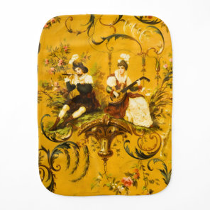 Vintage French Gold Yellow Toile Victorian Floral Baby Burp Cloth