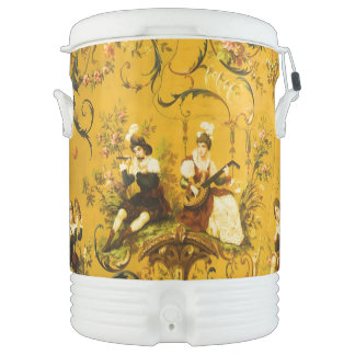 Vintage French Gold Yellow Toile Victorian Floral Beverage Cooler