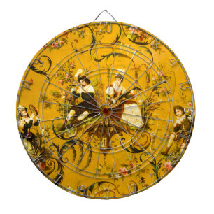 Vintage French Gold Yellow Toile Victorian Floral Dart Board