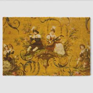 Vintage French Gold Yellow Toile Victorian Floral Fiber Doormat